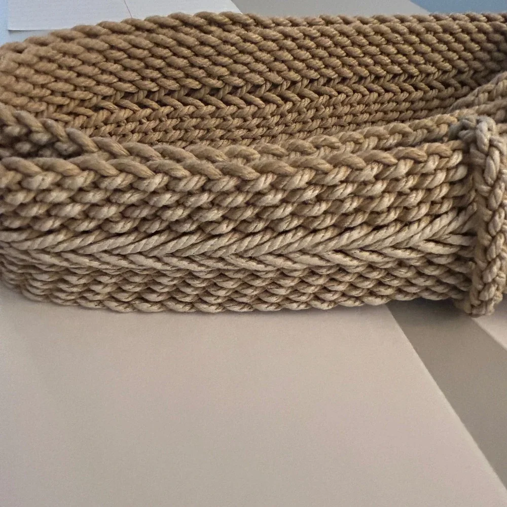 Coldwater Creek Tan Woven Cotton Cord Braided Belt Round Buckle L/XL New